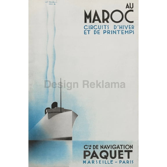 To Morocco - Winter and Spring Cruises, 1932 offered by Cie. de Navigation Paquet, Marseille - Paris. Signed Tonelli. Framed Vintage Travel Poster