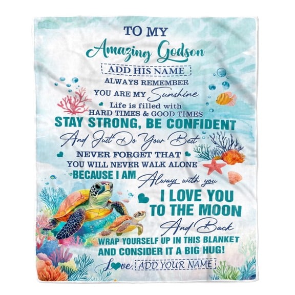 To My Amazing Godson Blanket From Godmother Uncle Turtle It A Big Hug Godson Birthday Graduation Fleece Blanket, 60x80in Fleece Blanket