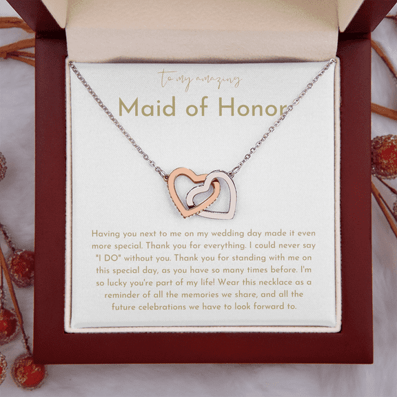 To My Amazing Maid Of Honor Gift Interlocking Hearts Neckalce Luxury Box