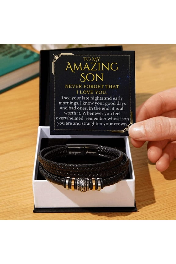 To My Amazing Son Gift, Straighten Your Crown Encouragement Men Bracelet
