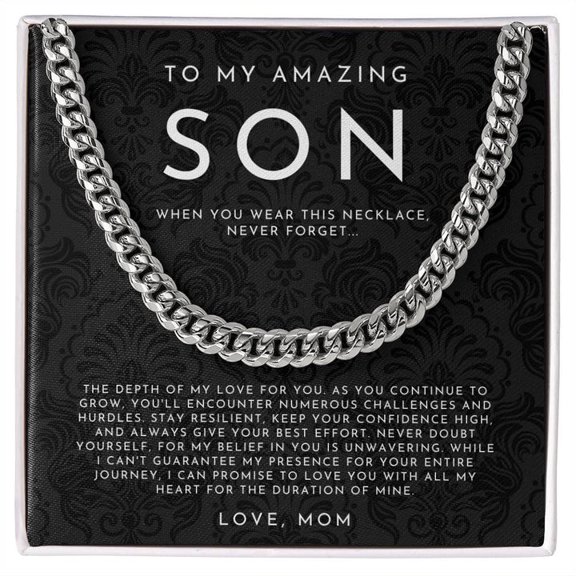 To My Amazing Son Necklace From Mom Cuban Link Chain Necklace Standard Box