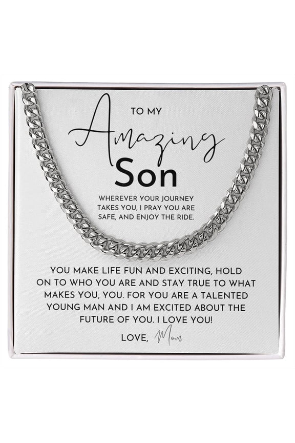 To My Amazing Son Necklace From Mom Love, Gold Cuban Link Necklace