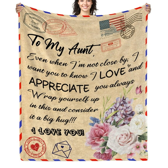 To My Aunt 60x80 Fleece Blanket, Vintage Letter Blanket Mothers Day Christmas B-day Gift for Auntie from Niece Nephew