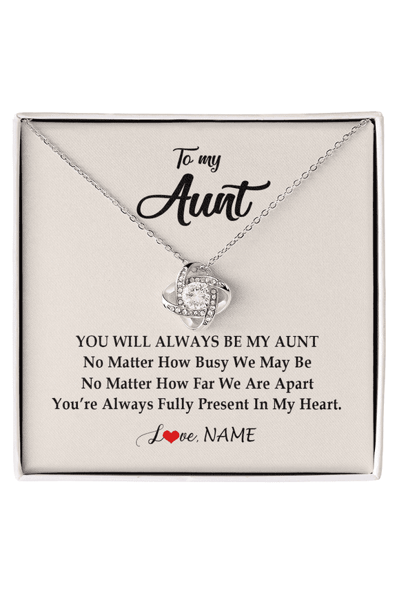 To My Aunt Necklace Always In My Heart, Gold Love Knot Necklace