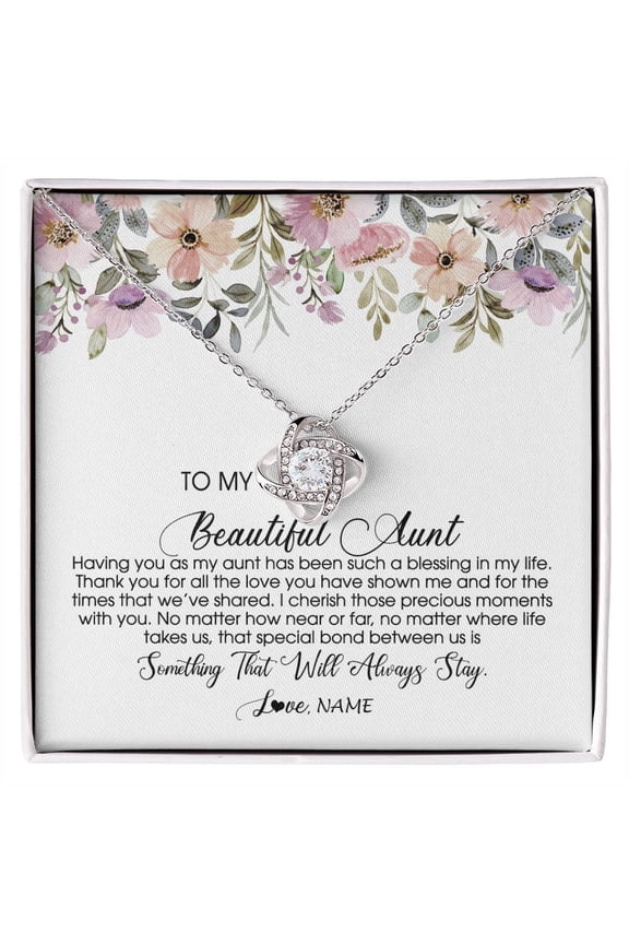 To My Aunt Necklace Happy Mothers Day, Gold Love Knot Necklace