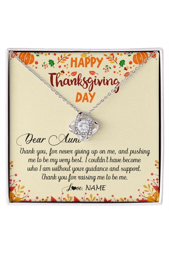 To My Aunt Necklace Thank You For Raising Me, Gold Love Knot Necklace