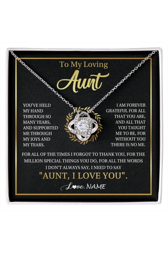 To My Aunt Thank You Necklace, Gold Love Knot Necklace