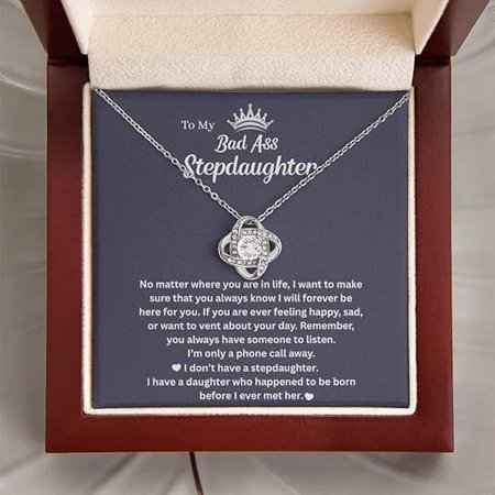 To My Beautiful Bonus Daughter Necklace From Mom & Dad With Heartfelt Message Card Perfect for Birthday, Graduation, or Christmas