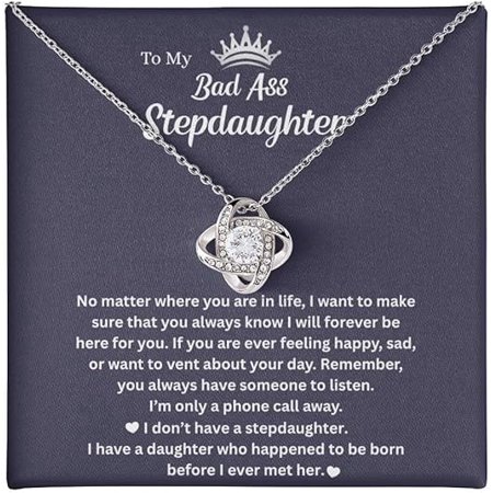 To My Beautiful Bonus Daughter Necklace From Mom & Dad With Heartfelt Message Card Perfect for Birthday, Graduation, or Christmas