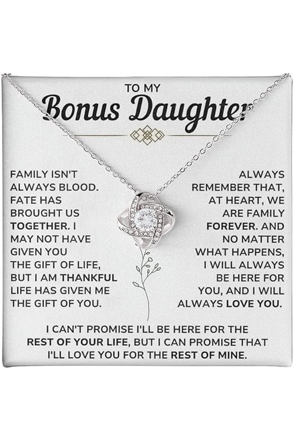 To My Beautiful Bonus Daughter Necklace From Mom & Dad With Heartfelt Message Card Perfect for Birthday, Graduation, or Christmas