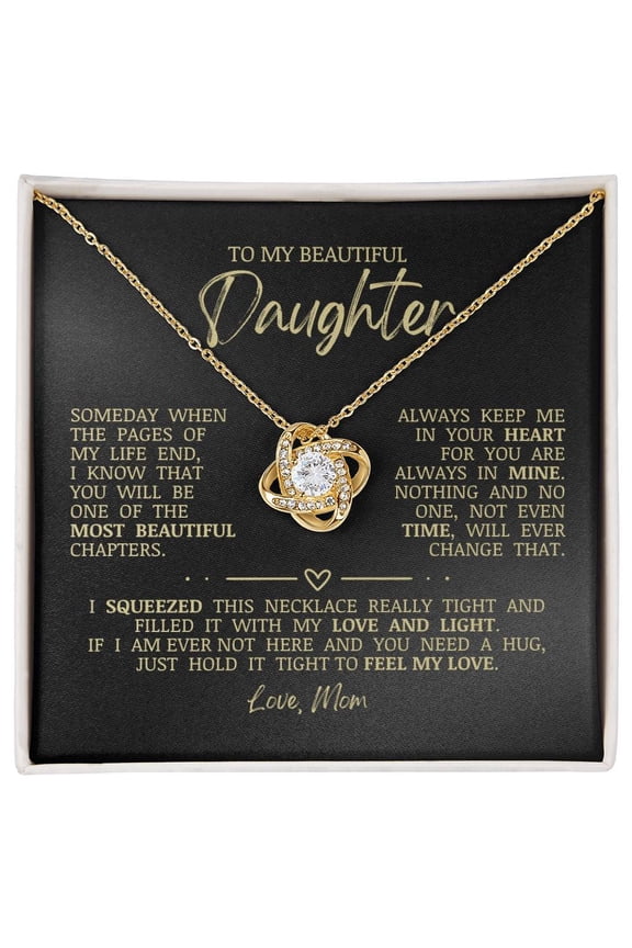 To My Beautiful Daughter "Always Keep Me In Your Heart" Love Knot Necklace, Jewelry Gift Box with Sentimental Message Card