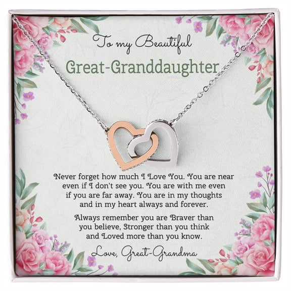To My Beautiful Great-Granddaughter, Interlocking Hearts Necklace, Gift Box Included