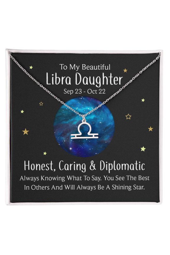 Honest, Caring & Diplomatic Libra Zodiac Sign Necklace Silver Tone or Gold Tone Adjustable Chain