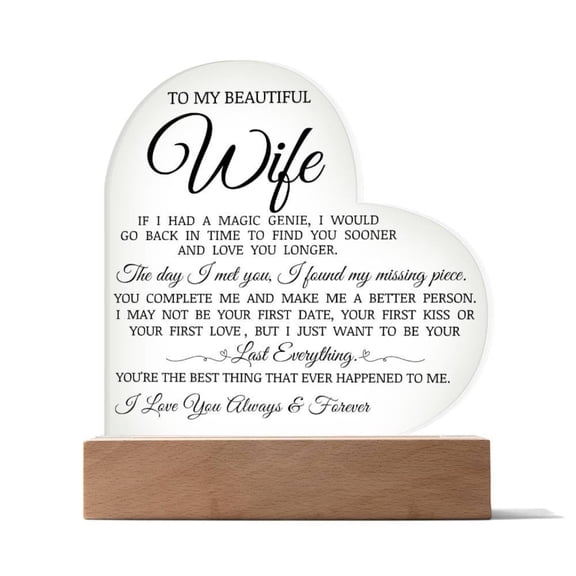 To My Beautiful Wife "You Are My Missing Piece" Acrylic Heart Plaque, Heartfelt Gift from Husband, Anniversary Gift for Her, Unique Gift