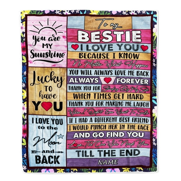 To My Bestie Blanket From Best Friend Sister Thank You Name Bestie Friendship Birthday Fleece Blanket, 50x60in Fleece Blanket