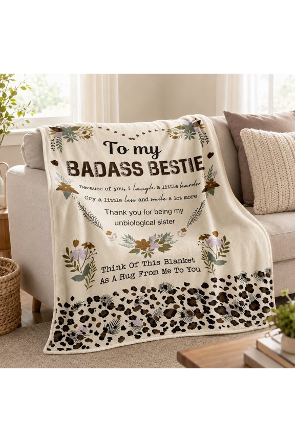 To My Bestie Fleece Blanket, Best Friend & Unbiological Sister Gift, Floral Leopard Print Throw, Cozy 280gsm Soft Blanket for Sofa, 4 Sizes