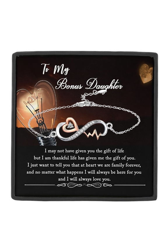To My Bonus Daughter Infinity Heart & Heartbeat Bracelet,Meaningful Bonus Daughter Gift for Special Occasions