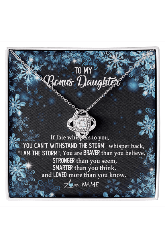 To My Bonus Daughter Necklace I Am The Storm, White Love Knot Necklace