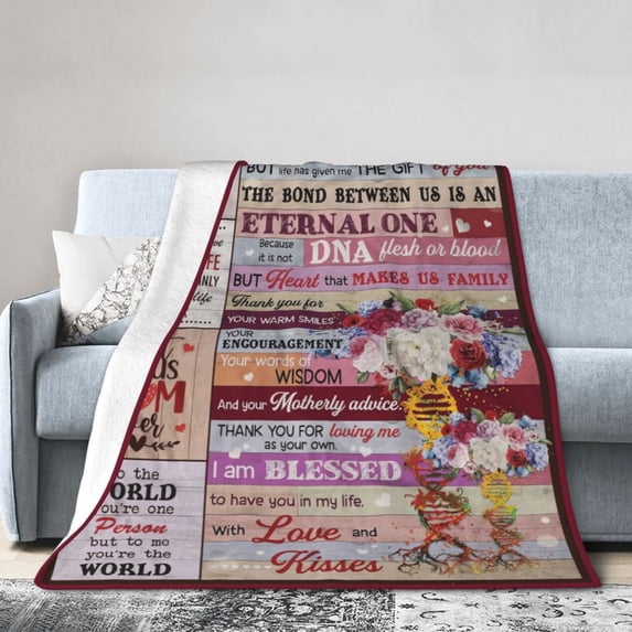 To My Bonus Mom Blanket Gifts For Kids Adults - Lightweight Throw Blanket For Bedroom Living Room Decor Soft Fuzzy Fleece Cozy Plush Bed Couch 40"X30"