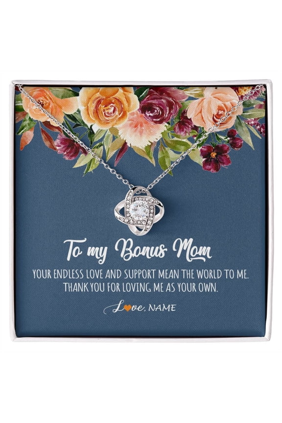 To My Bonus Mom Necklace Love And Support, White Love Knot Necklace