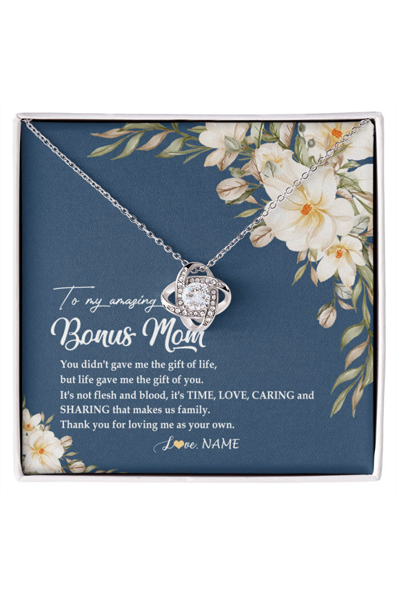 To My Bonus Mom Necklace Thank You Step Mom, White Love Knot Necklace
