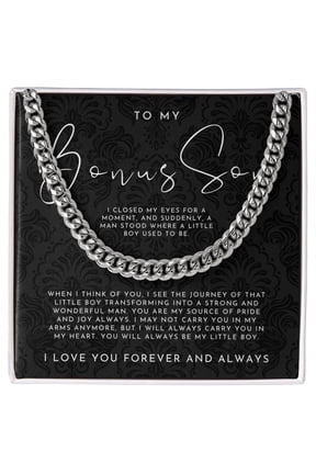 To My Bonus Son (I Closed My Eyes) Cuban Link Chain Necklace Standard Box
