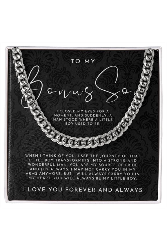 To My Bonus Son (I Closed My Eyes) Cuban Link Chain Necklace Standard Box