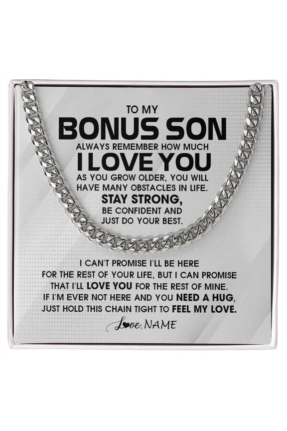 To My Bonus Son Necklace Always Remember I Love You, Gold Cuban Link Necklace