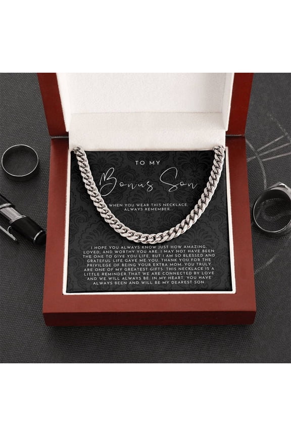 To My Bonus Son Necklace From Mom Cuban Link Chain Necklace Luxury Box