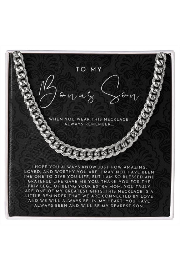 To My Bonus Son Necklace From Mom Cuban Link Chain Necklace Standard Box