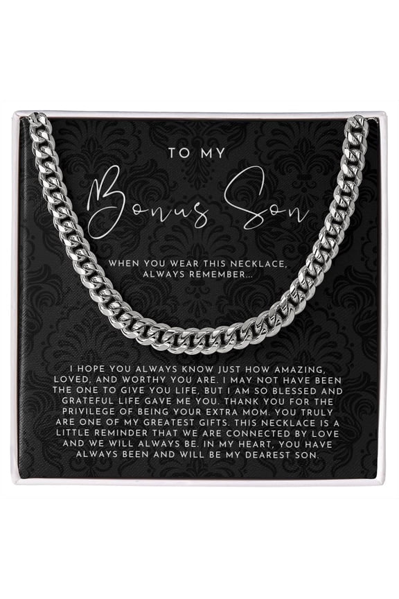 To My Bonus Son Necklace From Mom, White Cuban Link Necklace