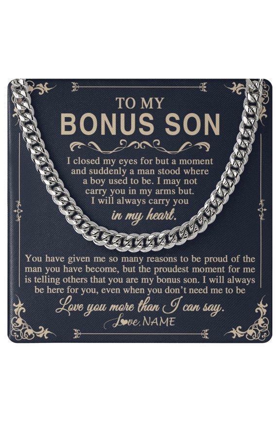 To My Bonus Son Necklace I Closed My Eyes Love, White Cuban Link Necklace