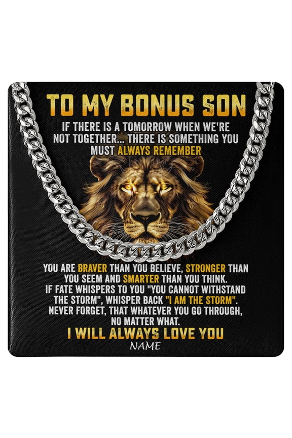 To My Bonus Son Necklace I Will Always Love You Lion, Gold Cuban Link Necklace