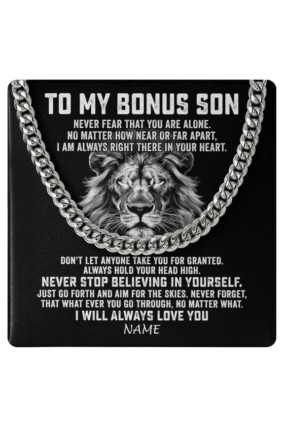 To My Bonus Son Necklace Lion Courage, White Cuban Link Necklace