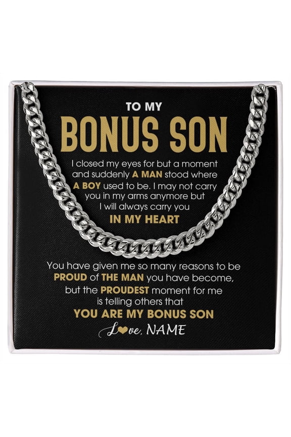 To My Bonus Son Necklace Proud Of The Man You Are, Gold Cuban Link Necklace