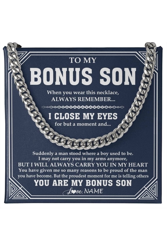 To My Bonus Son Necklace Suddenly A Man, Gold Cuban Link Necklace