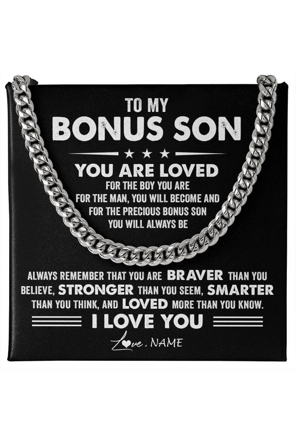 To My Bonus Son Necklace You Are Loved, Gold Cuban Link Necklace
