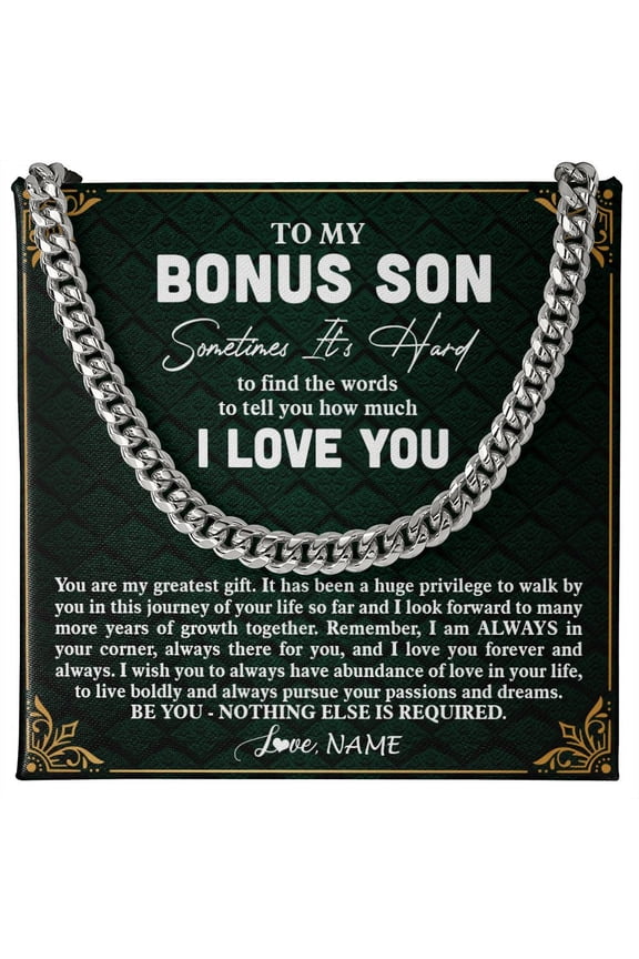 To My Bonus Son Necklace You Are My Greatest, White Cuban Link Necklace