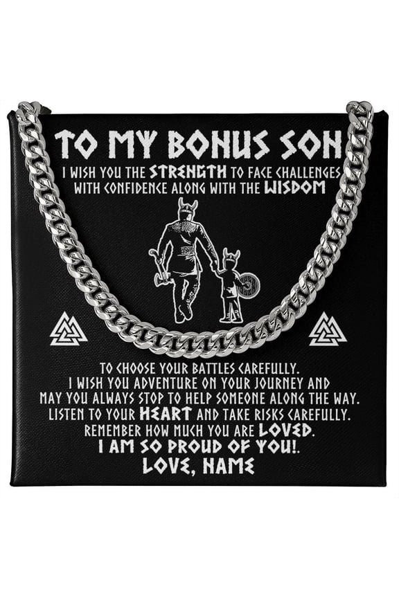 To My Bonus Son Viking Necklace So Proud Of You, Gold Cuban Link Necklace