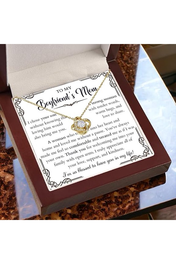 To My Boyfriends Mom Necklace Gift, Love Knot Necklace with Personalized Card, Valentines Day Gift for Boyfriend's Mom, Christmas Gift Future Mother In Law