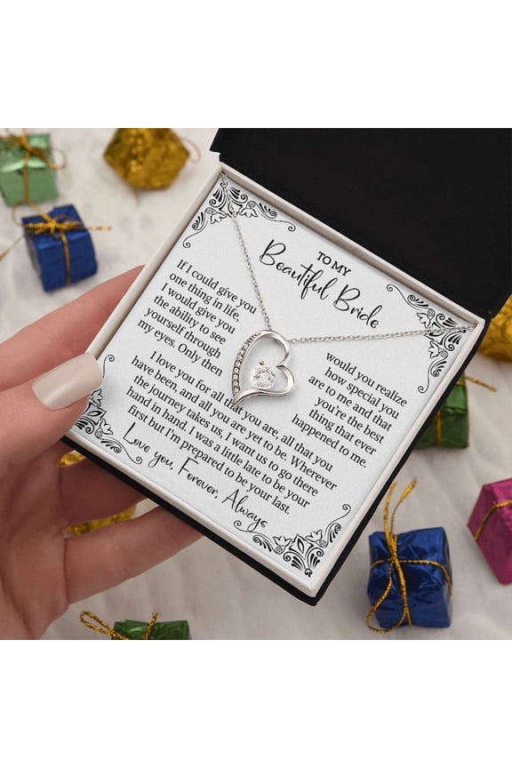 To My Bride Necklace Wedding Day Gift from Groom Elegant Bridal Jewelry, Gold Forever Love Necklace