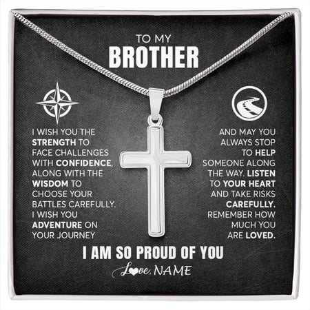 To My Brother From Sister I Wish You The Strength Brother Birthday Graduation Inspirational Box Message Card, Multi Cross Necklace