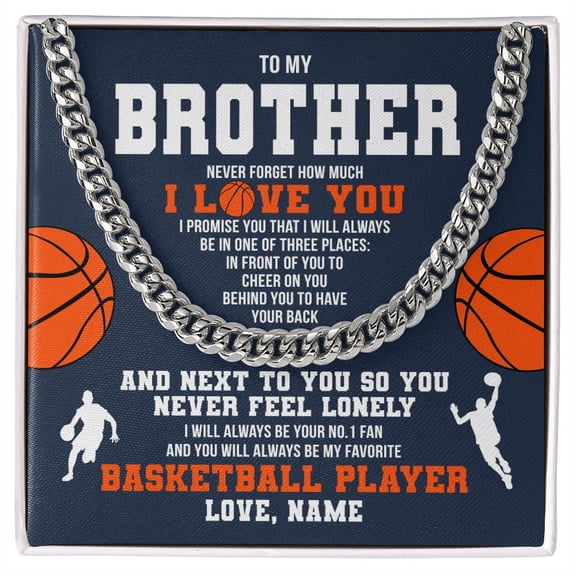 To My Brother Necklace Never Forget I Love You Basketball, White Cuban Link Necklace