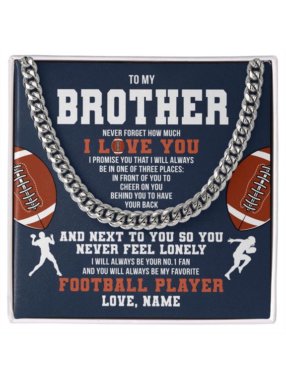 To My Brother Necklace Never Forget I Love You Football, White Cuban Link Necklace