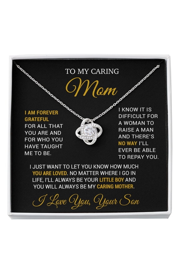 To My Caring Mom From Son Mother'S Day Necklace, A Meaningful Necklace Perfect For Anniversaries Birthdays Valentine V1507, White Love Knot Necklace