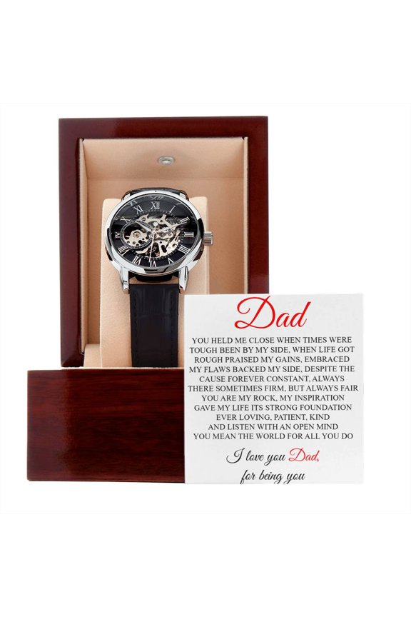 To My Dad Openwork Watch, Watch Gift for Dad from Daughter or Son, Father's Day, Dad Birthday Gift - Men's Openwork Watch - Mahogany Gift Box