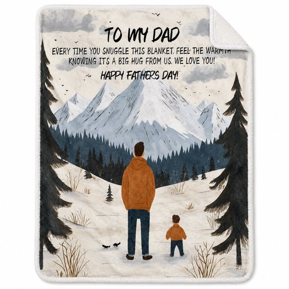 To My Dad Sherpa Blanket, Mountain Landscape Fleece Throw, Father's Day Gift