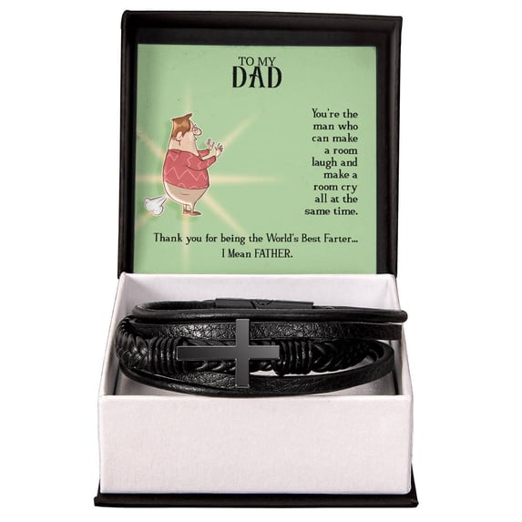 To My Dad You're the Man Men's Cross Bracelet - Vegan Leather with Stainless Steel