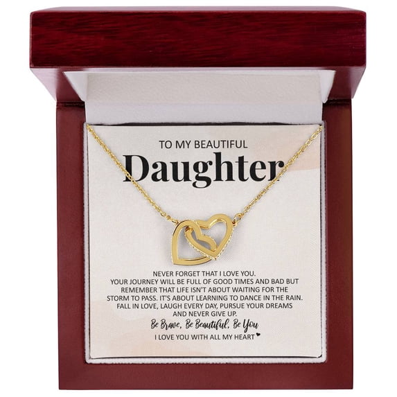 To My Daughter - Be Brave Be Beautiful Be You, Interlocking Hearts Necklace, Gift Box Included