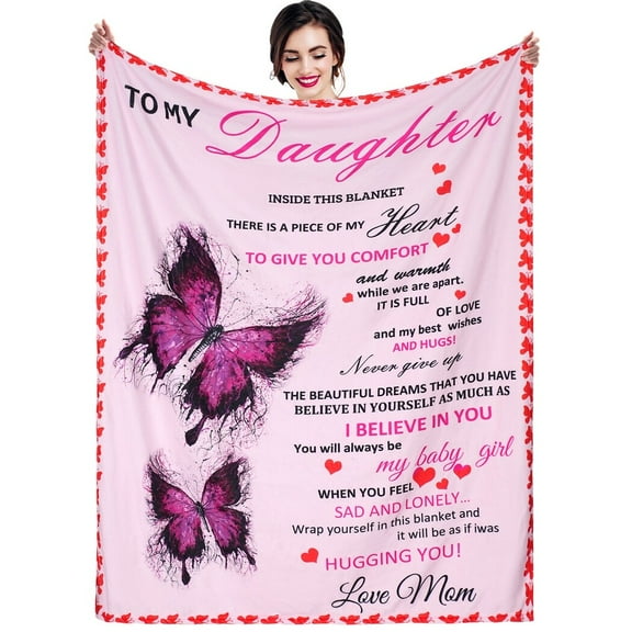 To My Daughter Blanket, Daughter Blanket from Mom, Soft Flannel Throw Blanket, Mother to Daughter Christmas Birthday Gift for Daughter(51" x 59")
